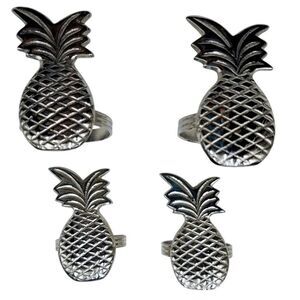 Pineapple Welcome Napkin Rings Silver Set of 4 New Home Housewarming Gift